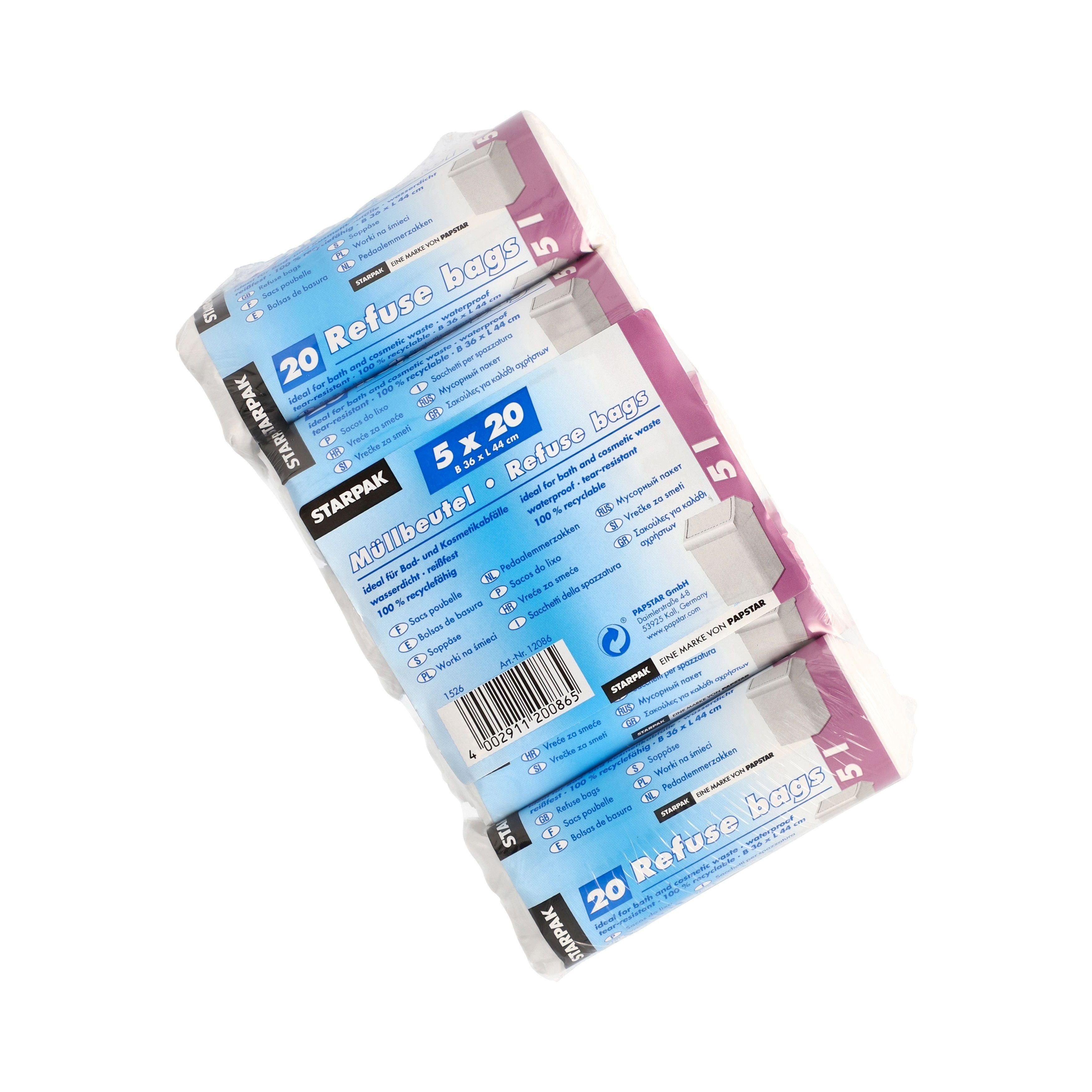 PAPSTAR STARPAK Mülleimerbeutel LDPE, 5 Liter, weiß Monitor-Halterung
