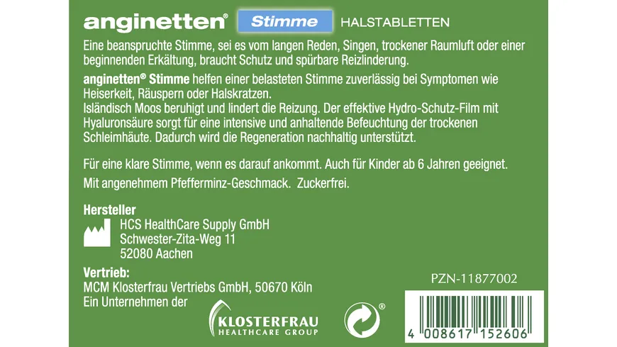 Anginetten Stimme Halstabletten Pfefferminze