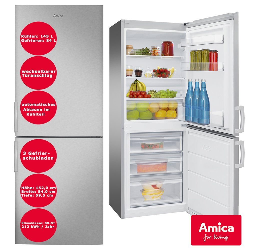 Amica Kühl-/Gefrierkombination VC 1522 W, 1572 cm hoch, 57,8 cm breit