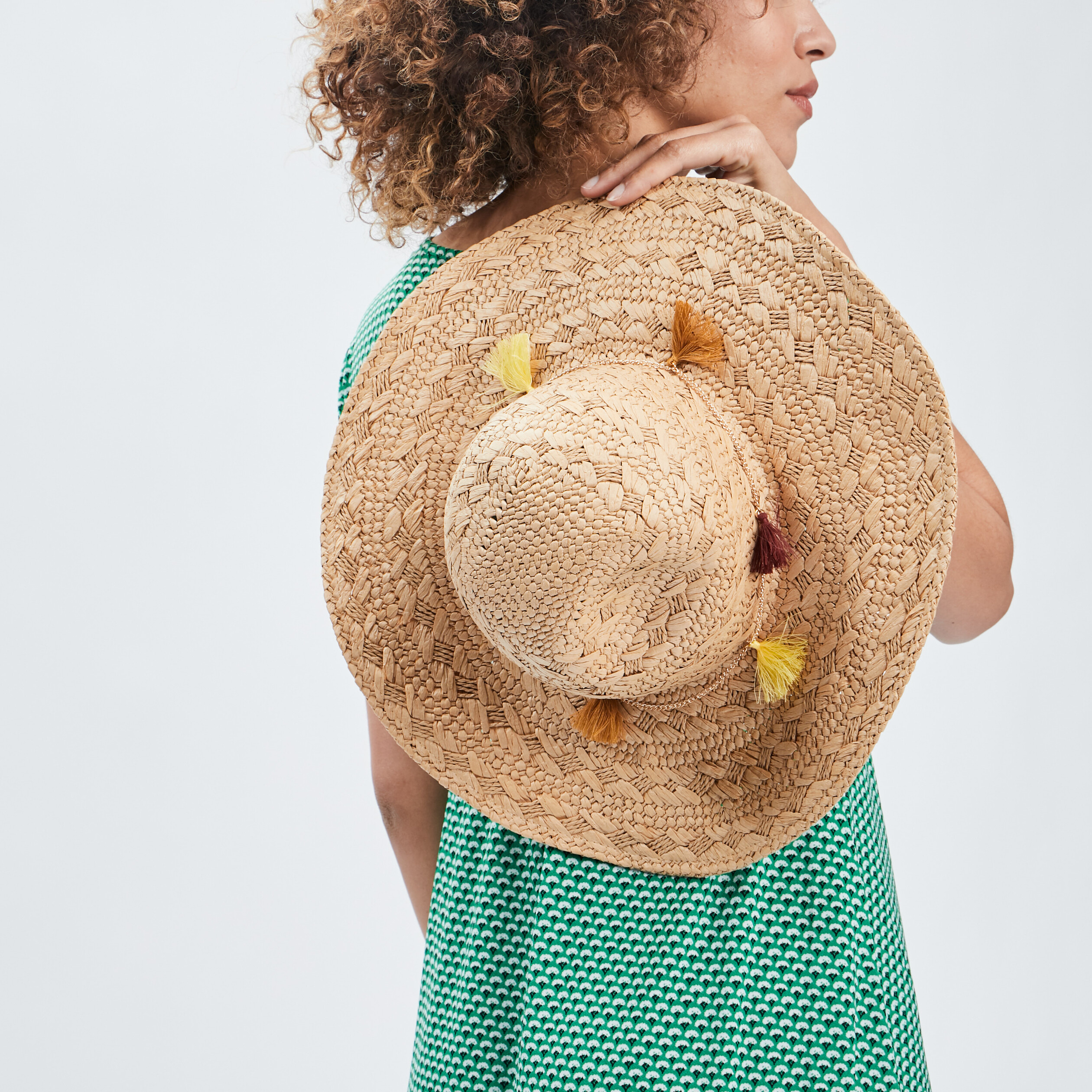 Chapeau tressé à pampilles beige femme | La Halle