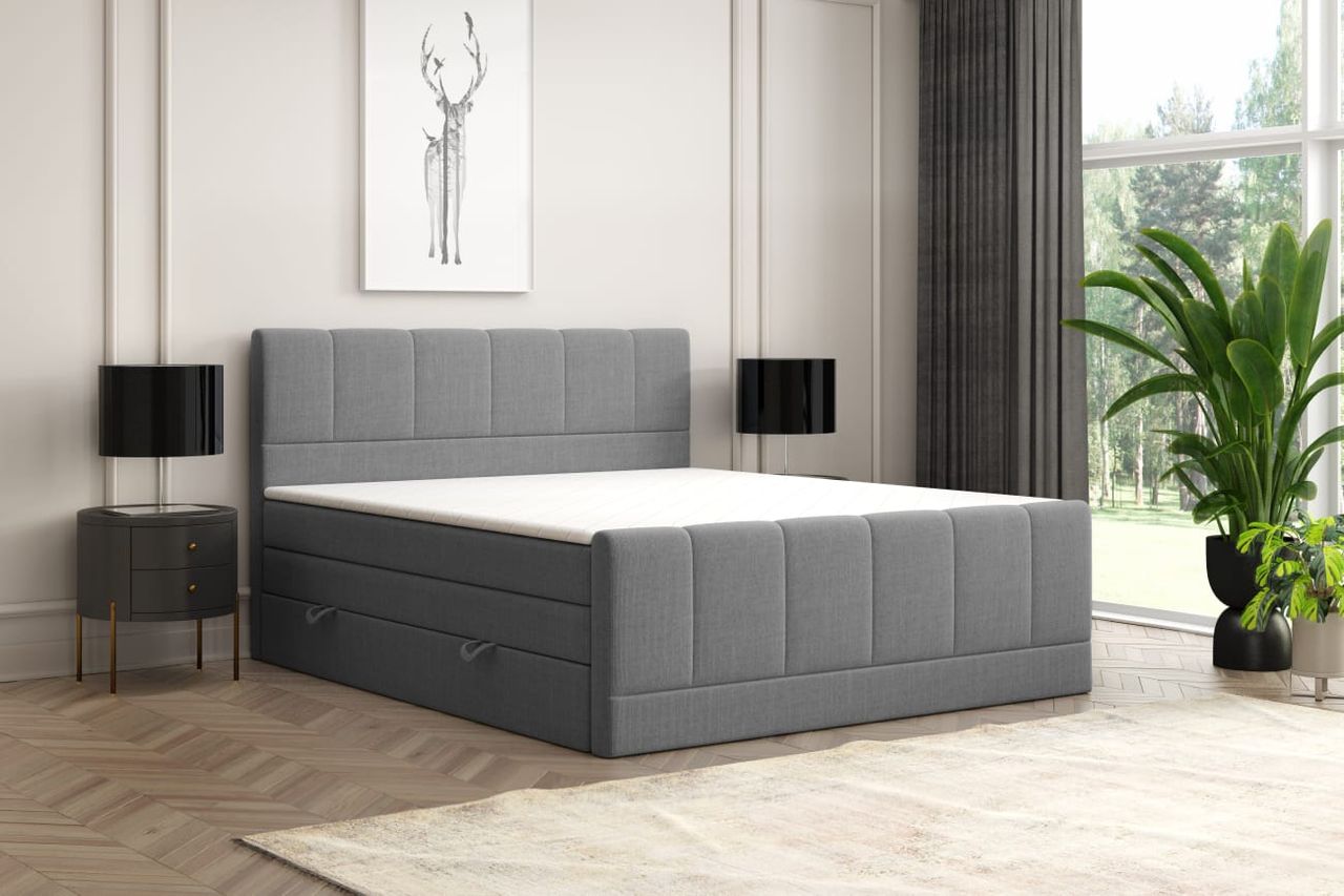 Möbel Punkt Boxspringbett London 180x200cm Anthrazit mit Bettkasten 7 Zonen Taschenfederkenmatratze Fußteil