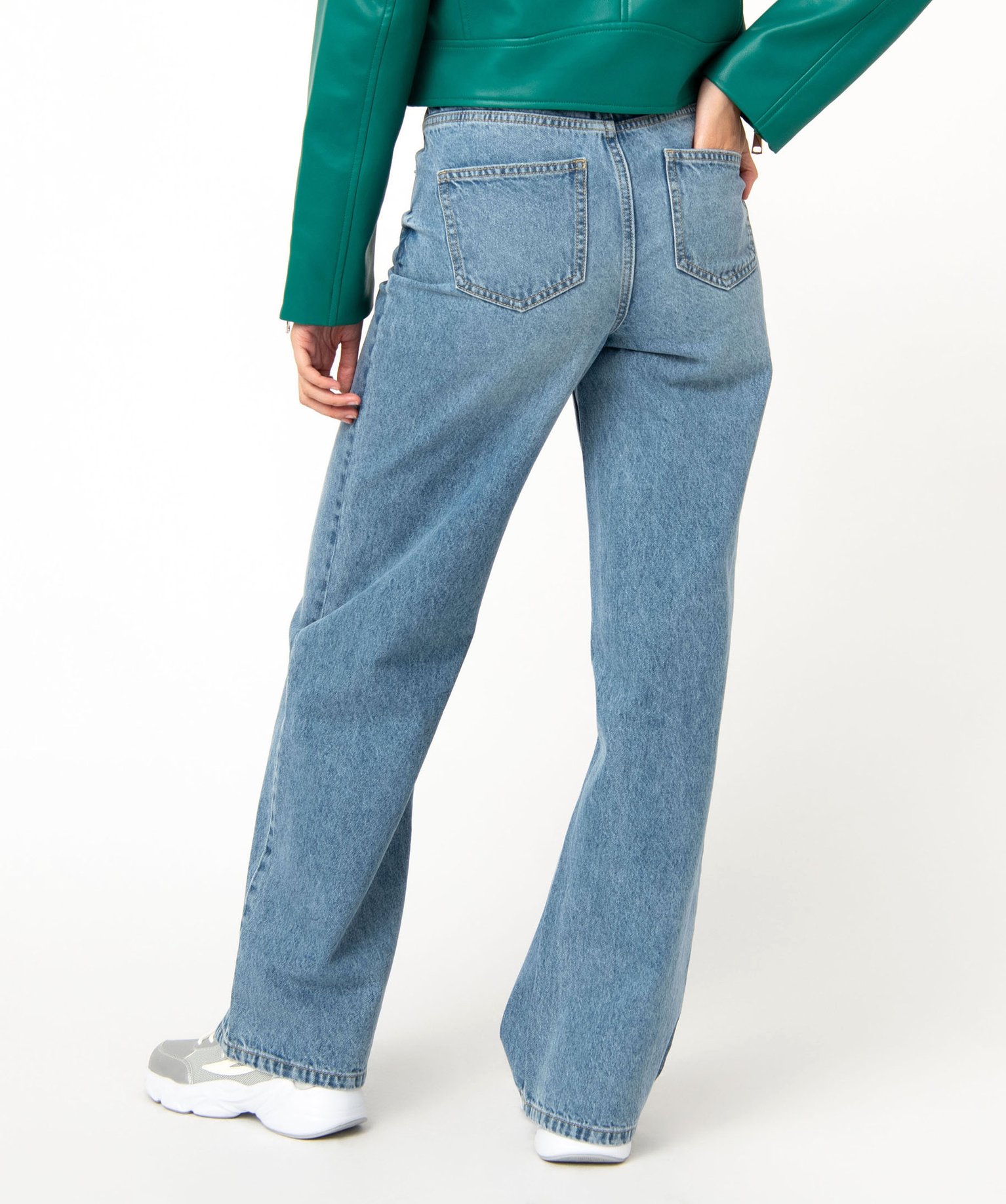 Jean "Wide legs" taille haute coloris délavé femme stone | GEMO