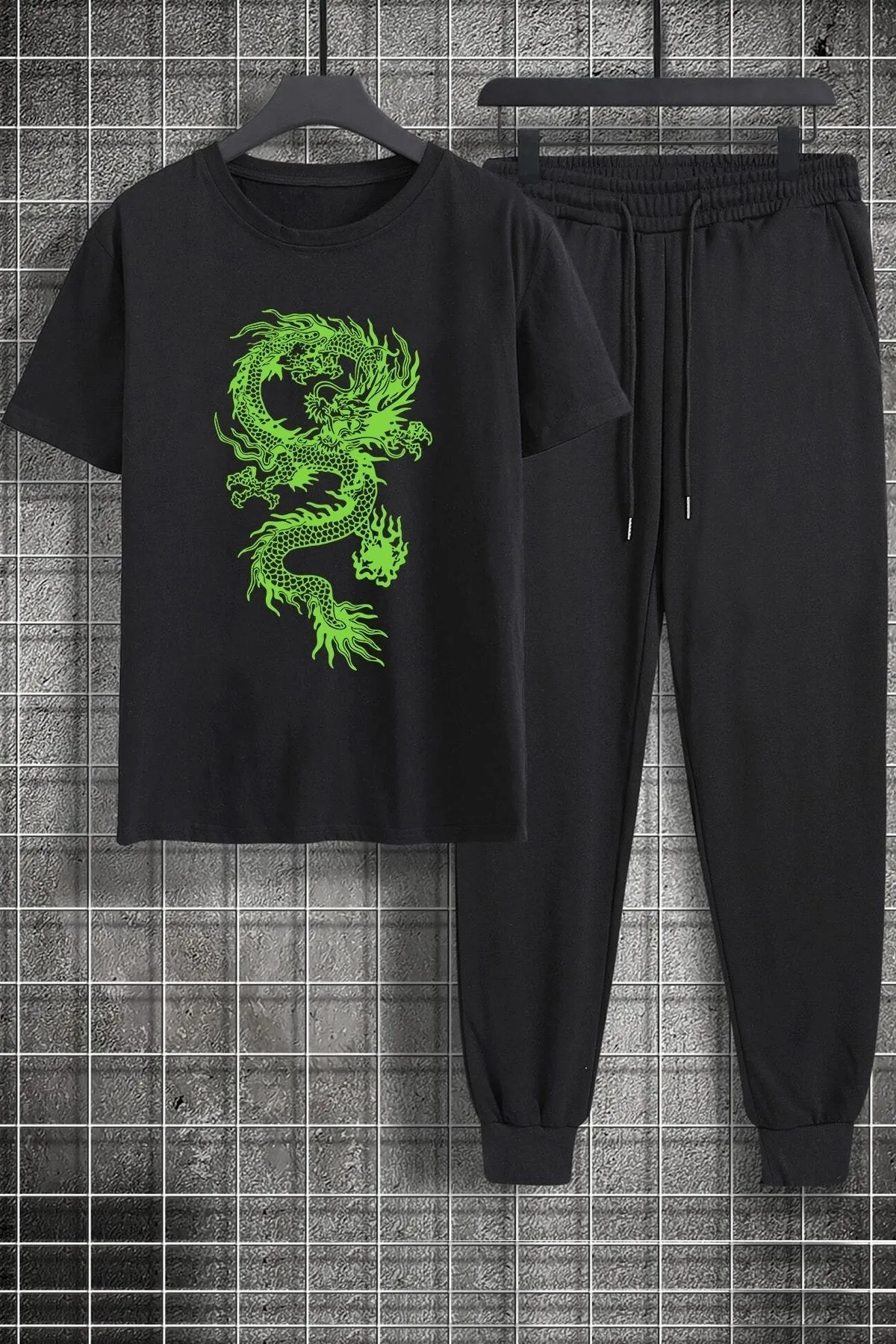 uyguntarz  Zweiteiliges Unisex-Trainingsanzug-Set mit chinesischem Drachen-Aufdruck