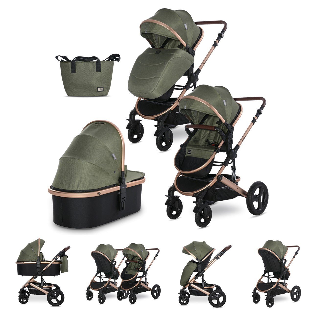 Lorelli Kombi-Kinderwagen Kombikinderwagen Boston 2 in 1, Sportsitz Babywanne Mückennetz bis 22 kg