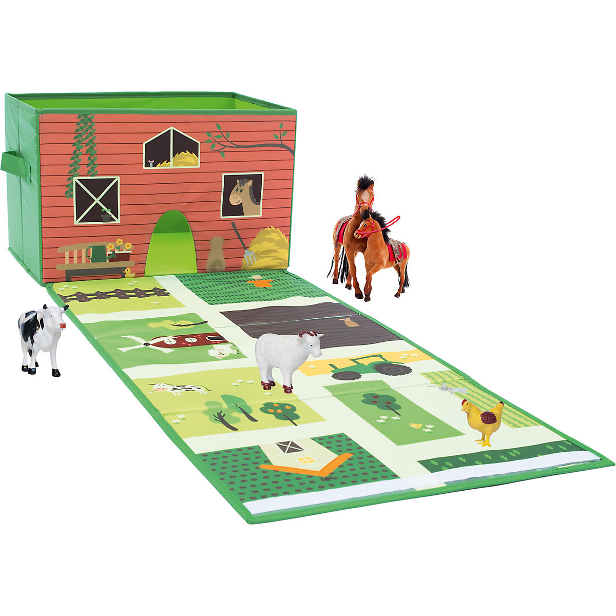 Spielzeugkiste mit Spielteppich, Bauernhof