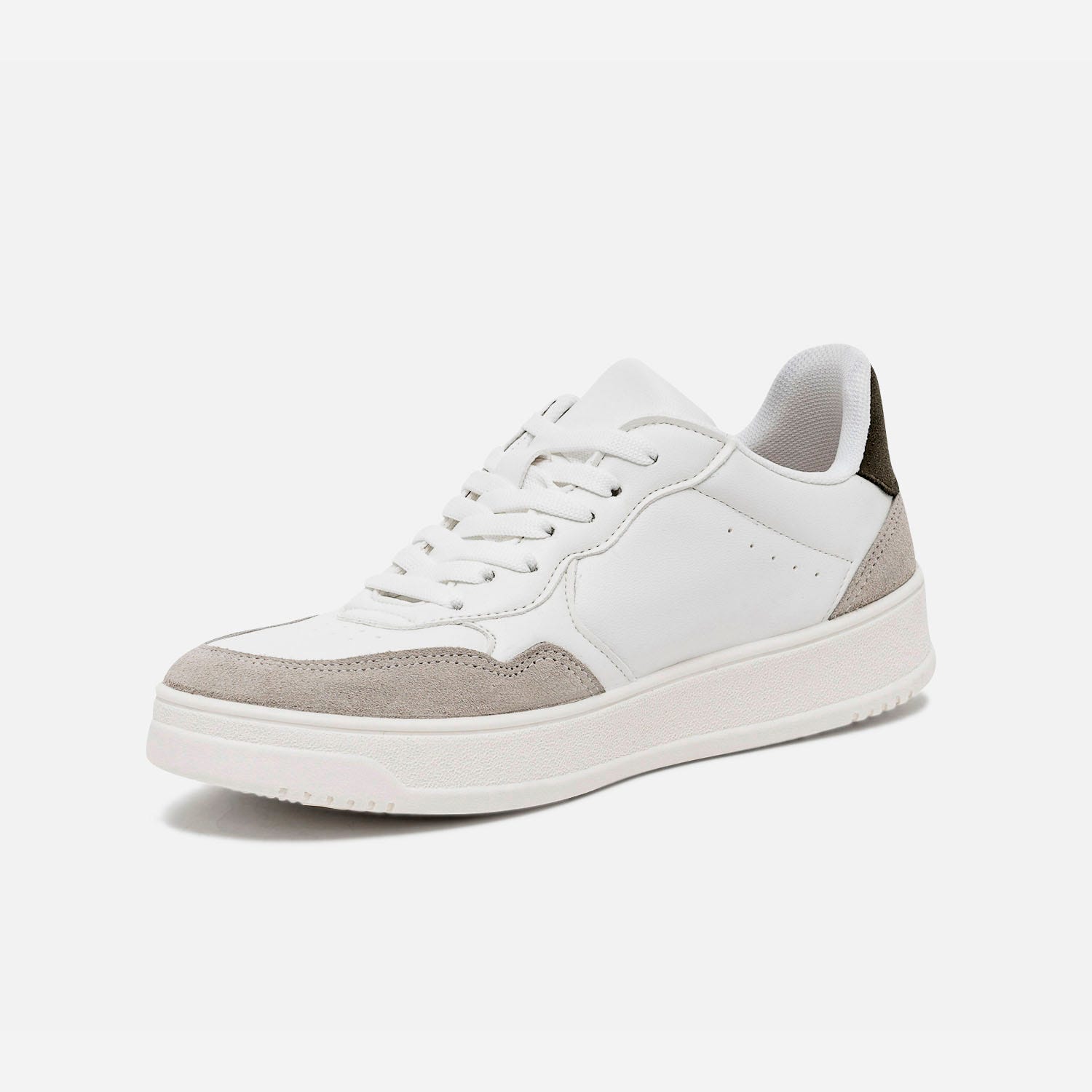 Tennis blanche avec cuir velours gris et kaki
