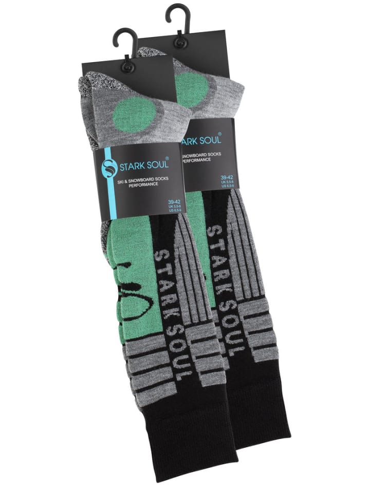 Stark Soul® Ski & Snowboard Socken 2 Paar, mit Spezialpolsterung in Grau-Schwarz-Grün günstig kaufen