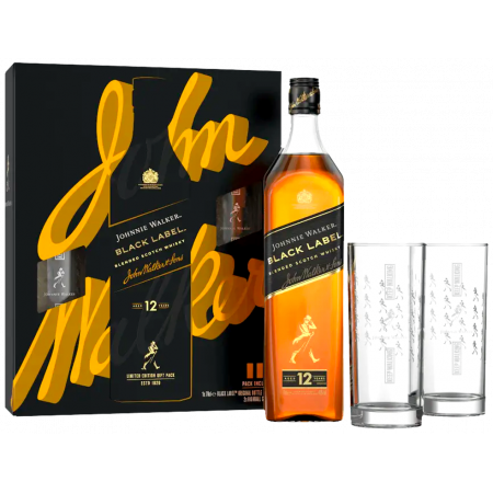 JOHNNIE WALKER BLACK LABEL 12 ANS - ÉDITION 2023 - COFFRET 2 VERRES