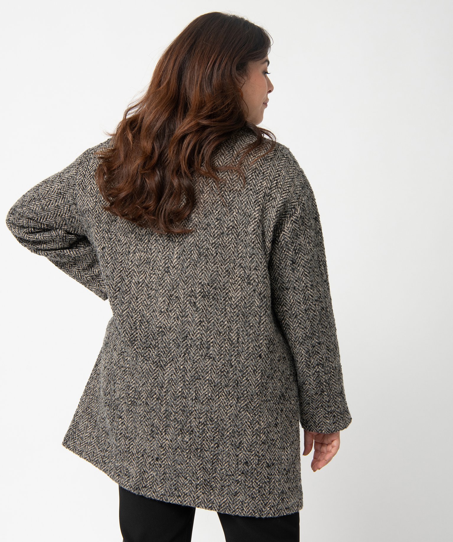 Manteau femme grande taille mi-long à chevrons beige | GEMO