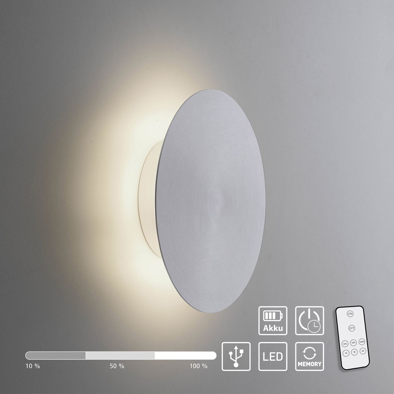 Paul Neuhaus LED Wandleuchte AKKU PUNTUA, Akkubetrieb, Klettverschluss, aluminium