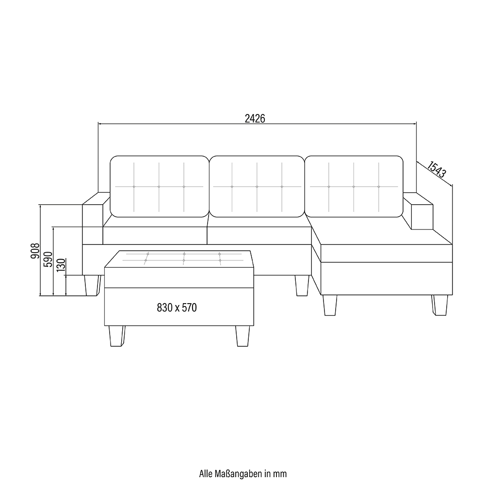 Home Deluxe Sofa ROM mit Hocker & Stauraum - Grau