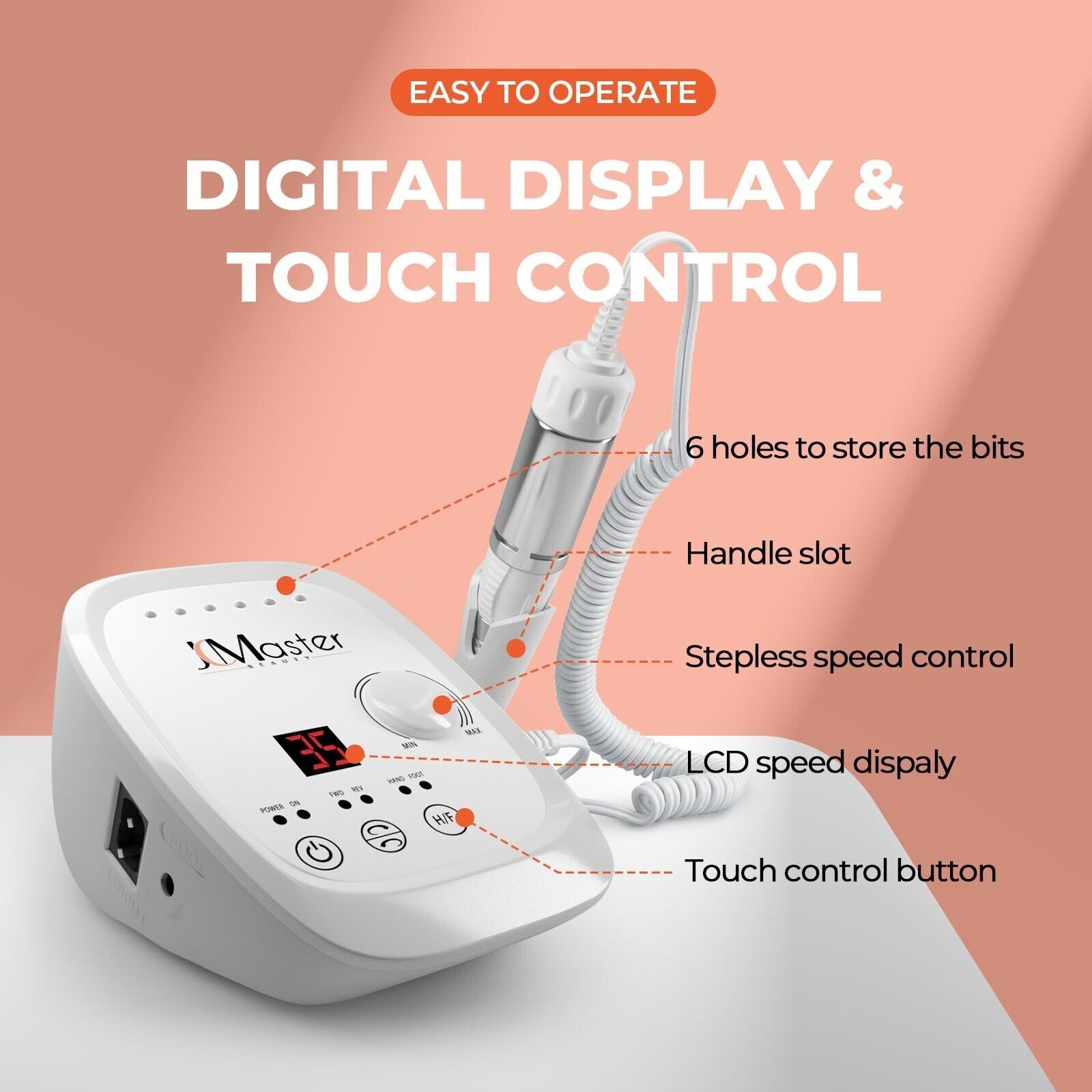 JCMaster Maniküre-Pediküre-Set, Touch Nagelfräser mit Fußpedal inkl 6xBits