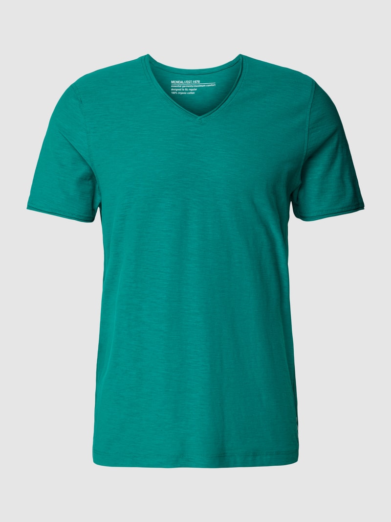 Regular Fit T-Shirt aus Baumwolle mit V-Ausschnitt in apfelgrün