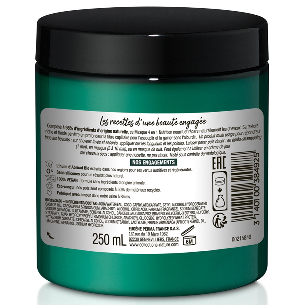 Collections Nature Masque 4 en 1 Nutrition Idéal pour les cheveux secs, abimés, bouclés