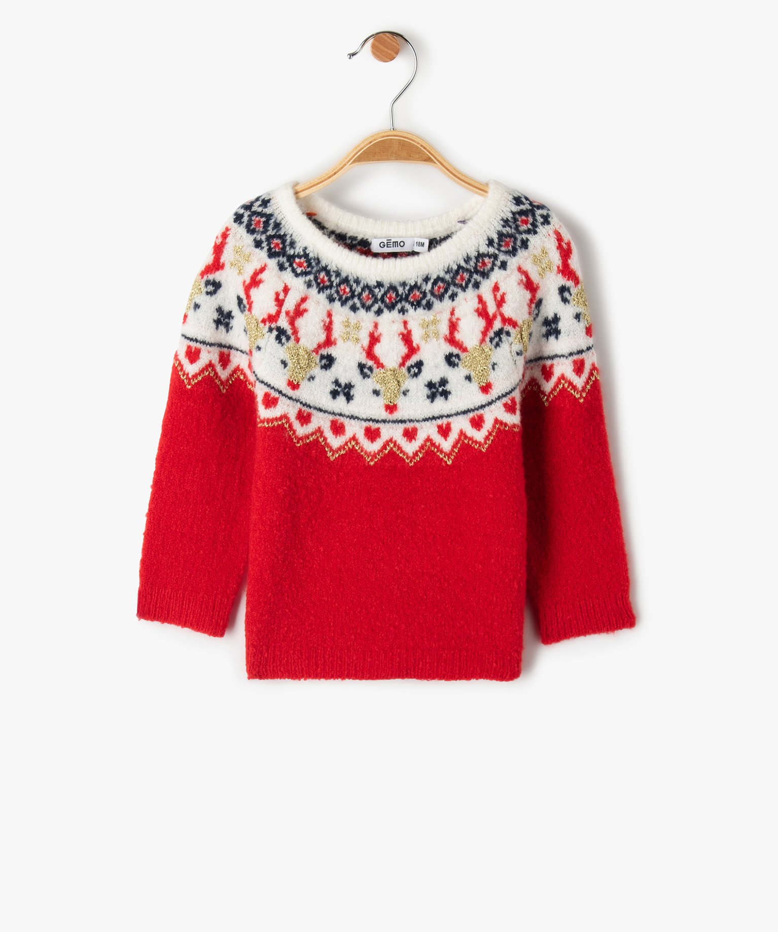 Pull de nol bébé fille à motif jacquard rouge | GEMO