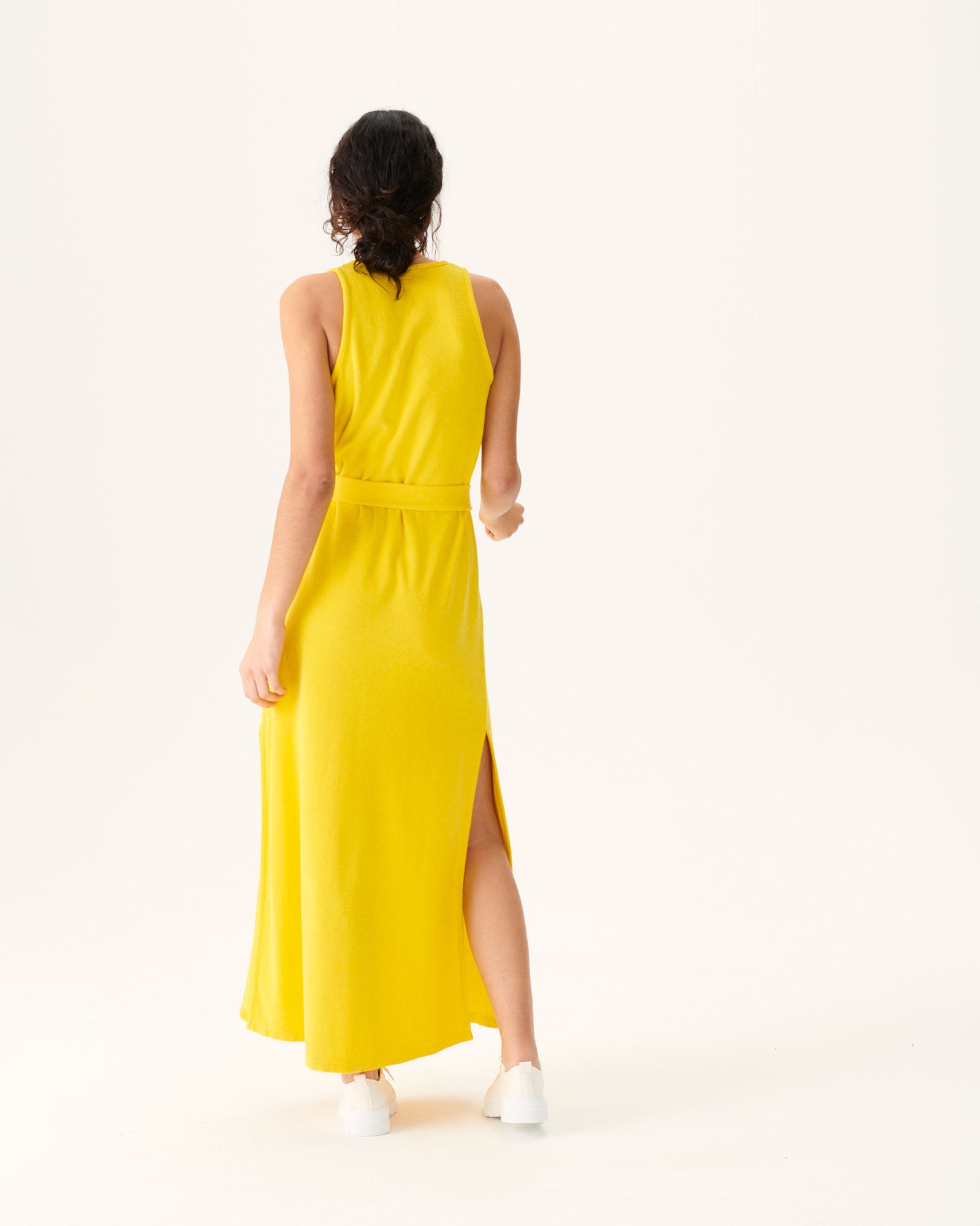 Robe longue ceinturée éponge Citron Ibiza