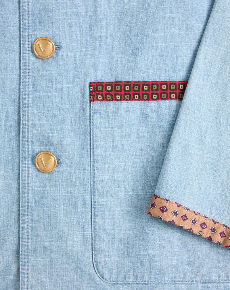 Jaqueta Safari Valentino em Denim com Bordas Estampadas