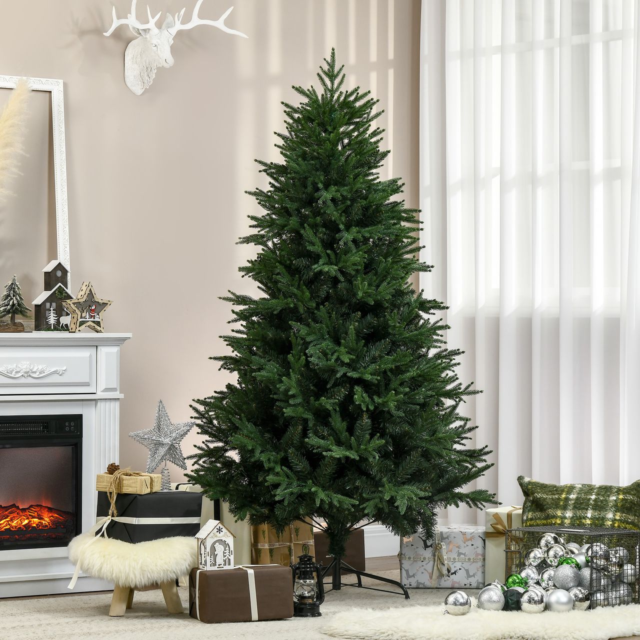 HOMCOM 180 cm Weihnachtsbaum Künstlich Naturgetreu Dichte Zweige Kunsttanne Tannenbaum mit 4030 Astspitzen realistisches Aussehen für Weihnachtsfest Grün