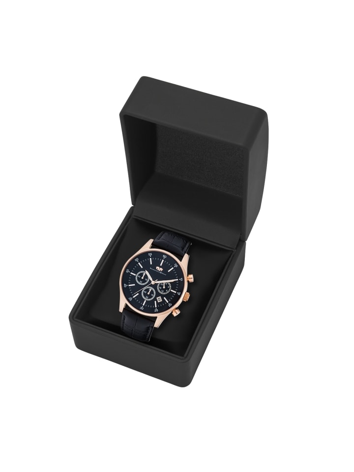 Rhodenwald & Söhne Herren Chronograph roségold Echtleder schwarz in schwarz günstig kaufen 21,5 cm