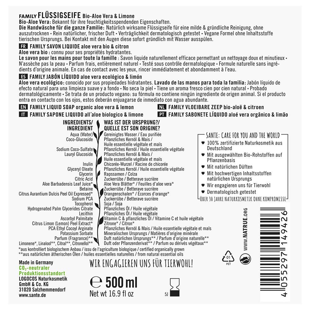SANTE FAMILY Flüssigseife Bio-Aloe & Limone 500 ml