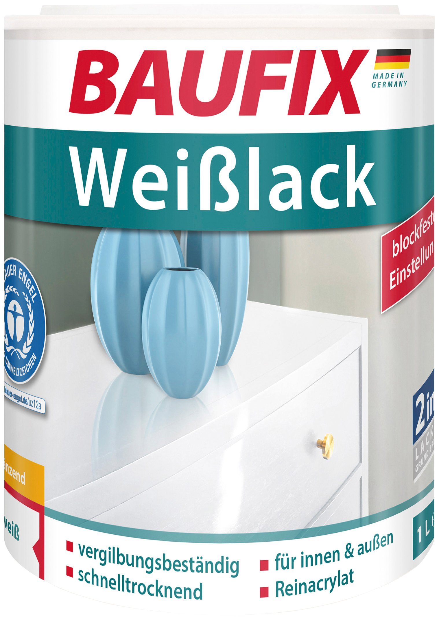 Baufix Weißlack Weißlack seidenglänzend, 1 Liter, weiß