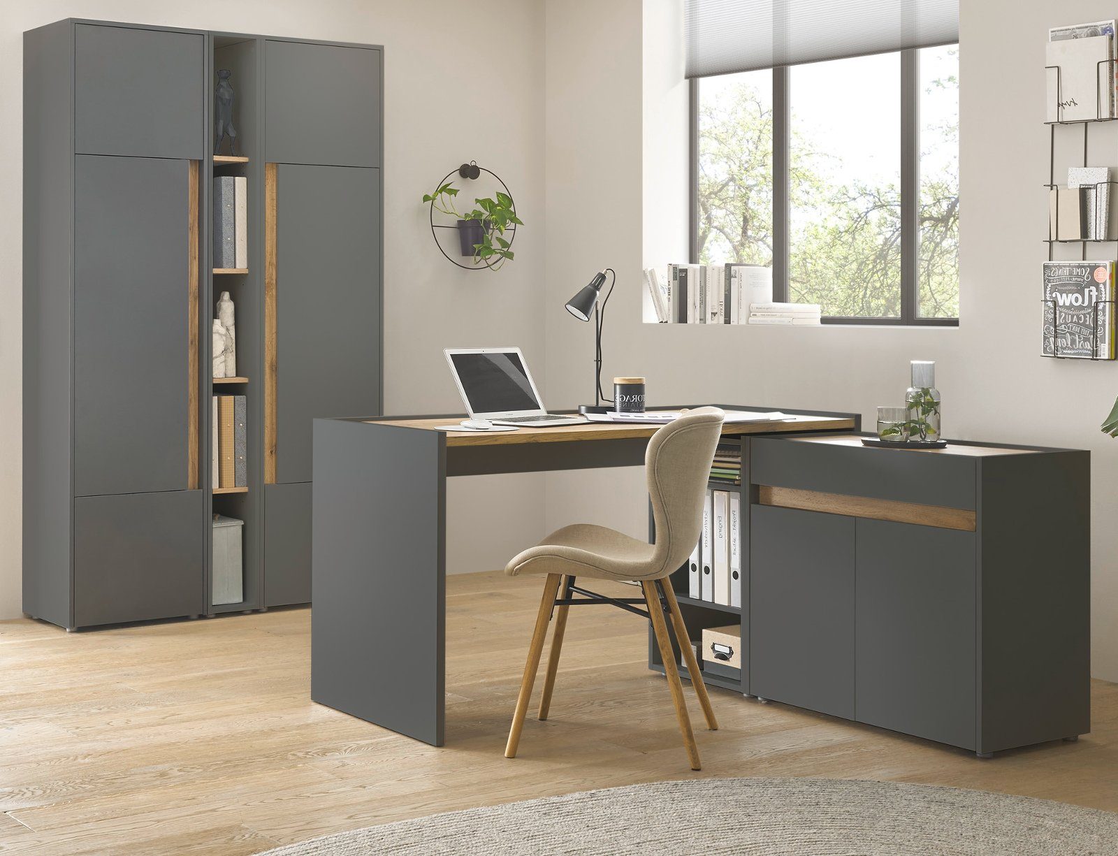Furn.Design Aktenschrank Center (Büroschrank in grau mit Wotan Eiche, Set 5-teilig, 190 x 200 cm) 15 Stauraumfächer