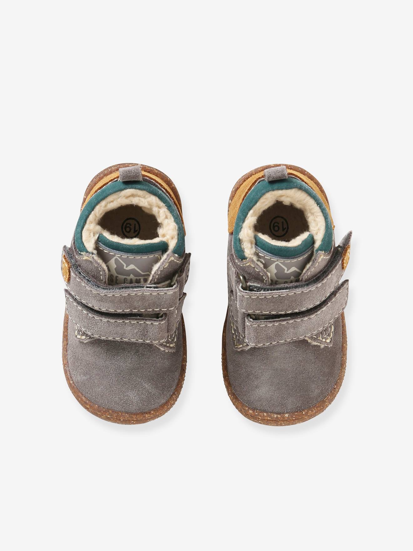 Bottines fourrées en cuir bébé garçon taupe