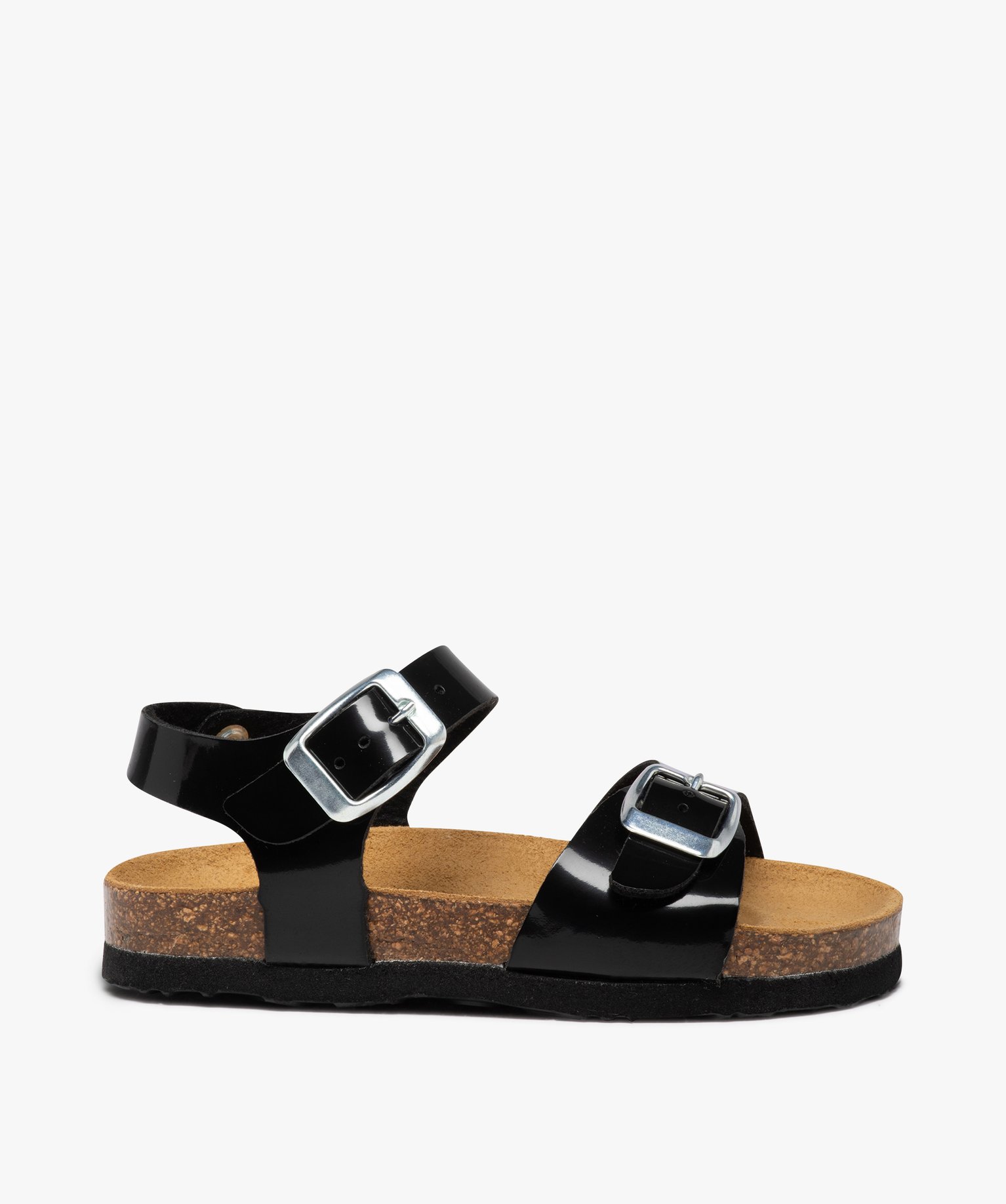 Sandales fille à brides à boucle fantaisie et semelle liège noir | GEMO