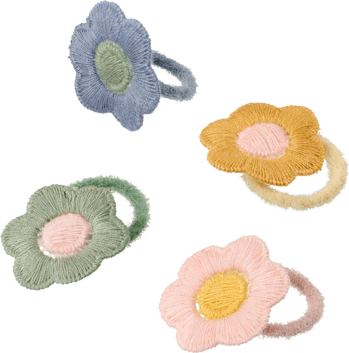 Haargummis mit Blumen Applikationen, 4 St