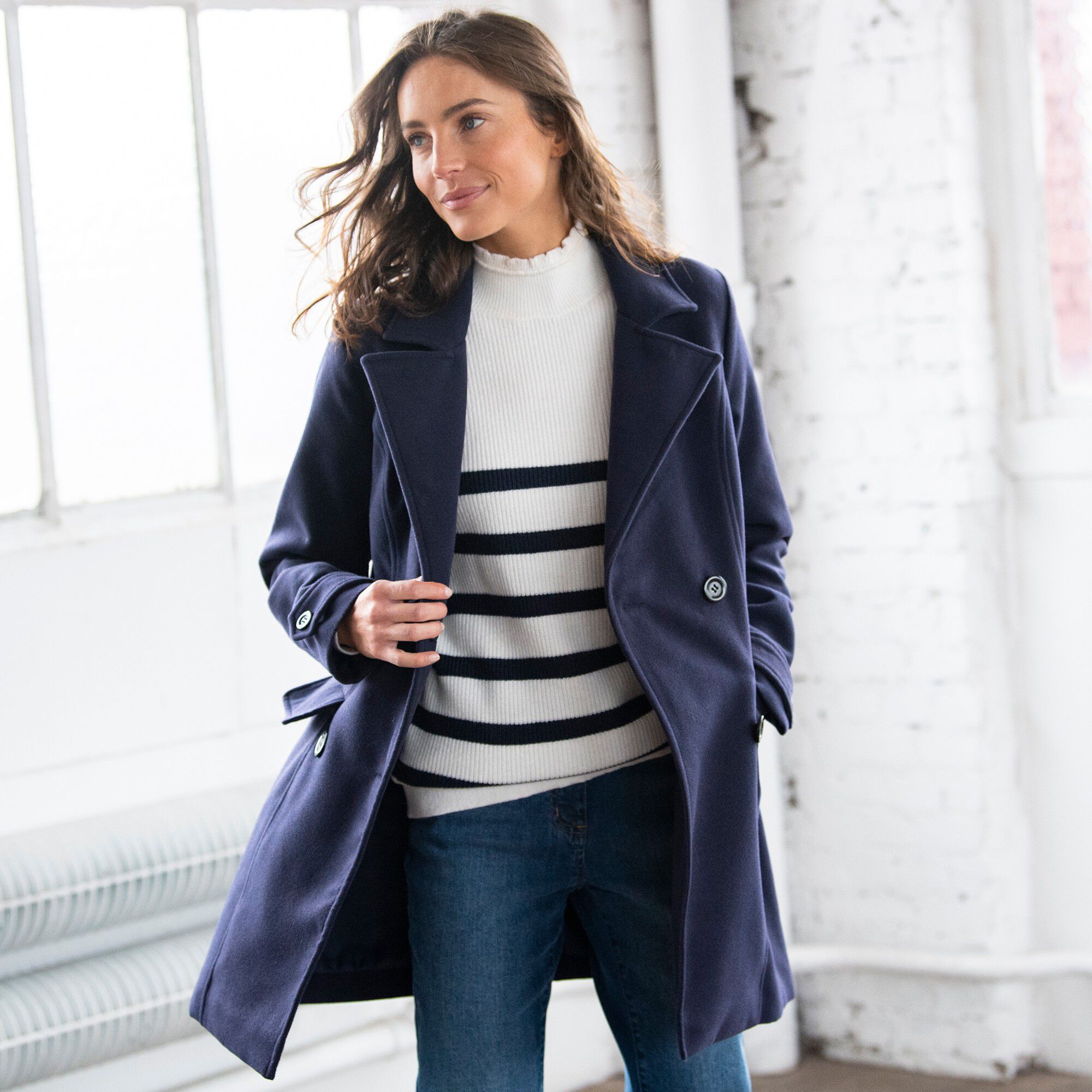 Manteau caban aspect drap de laine