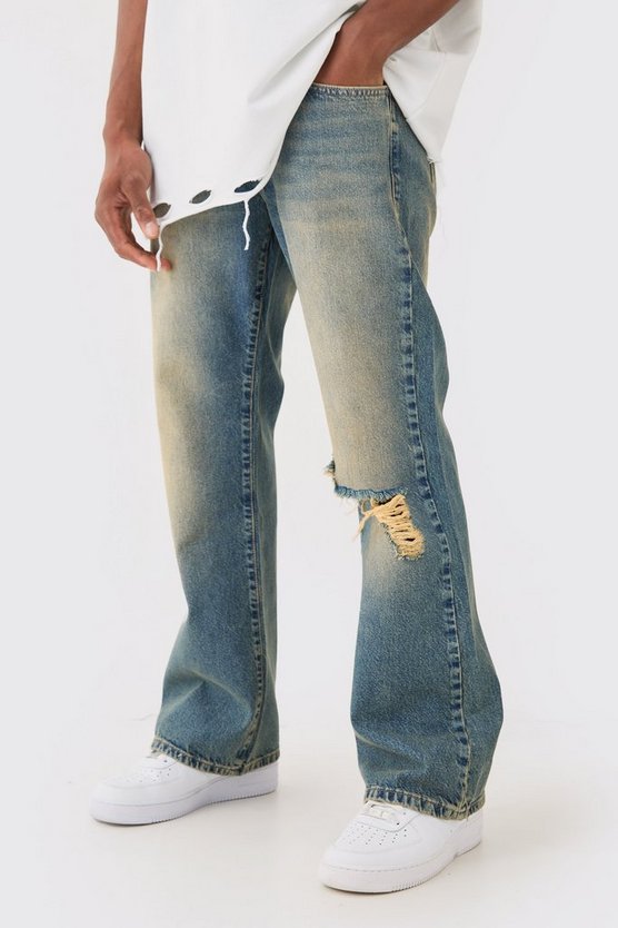 Lockere Schlagjeans mit Riss am Knie