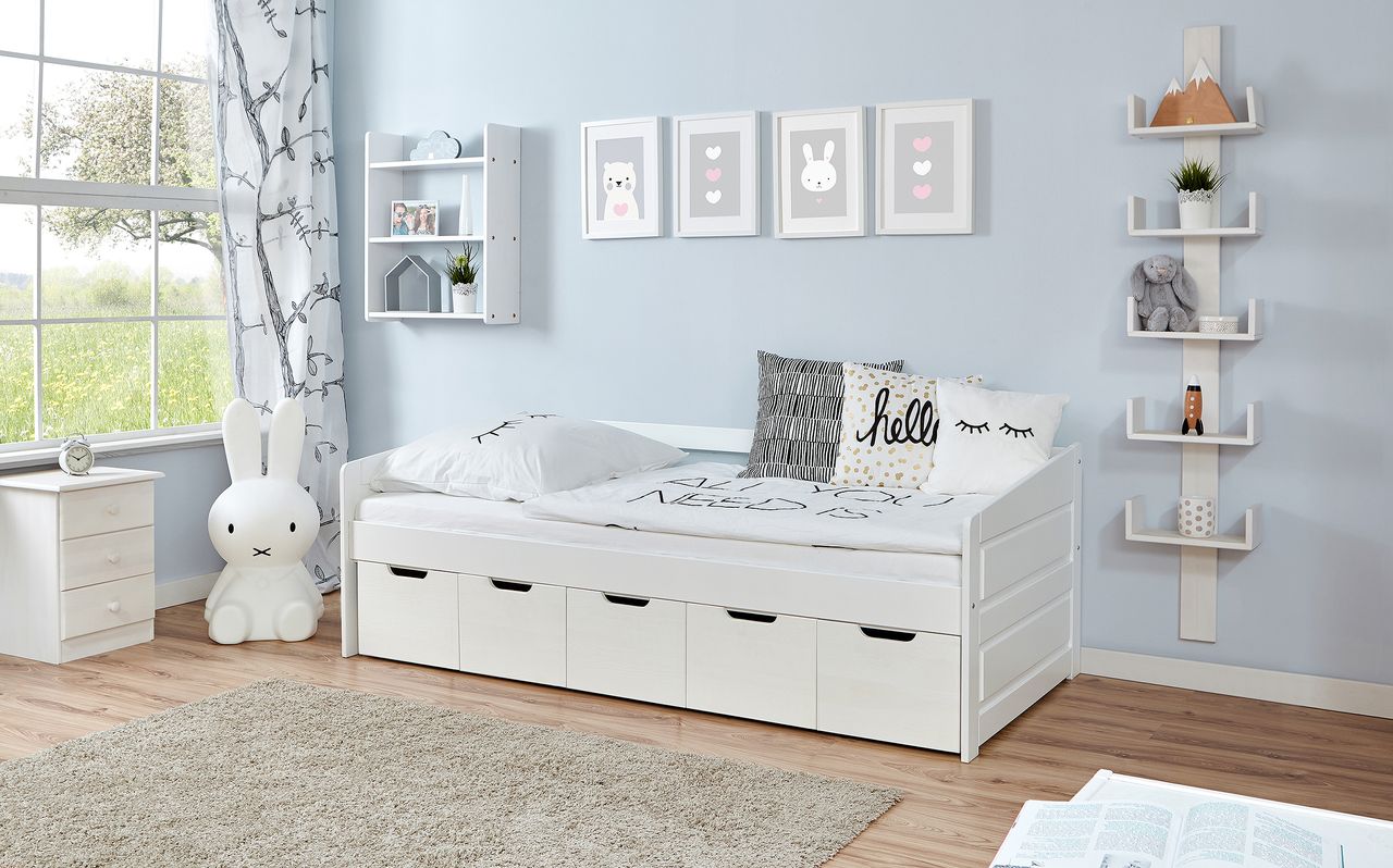 Ticaa Sofabett Micki Buche weiß Var 2 - mit 5er Schubkästen