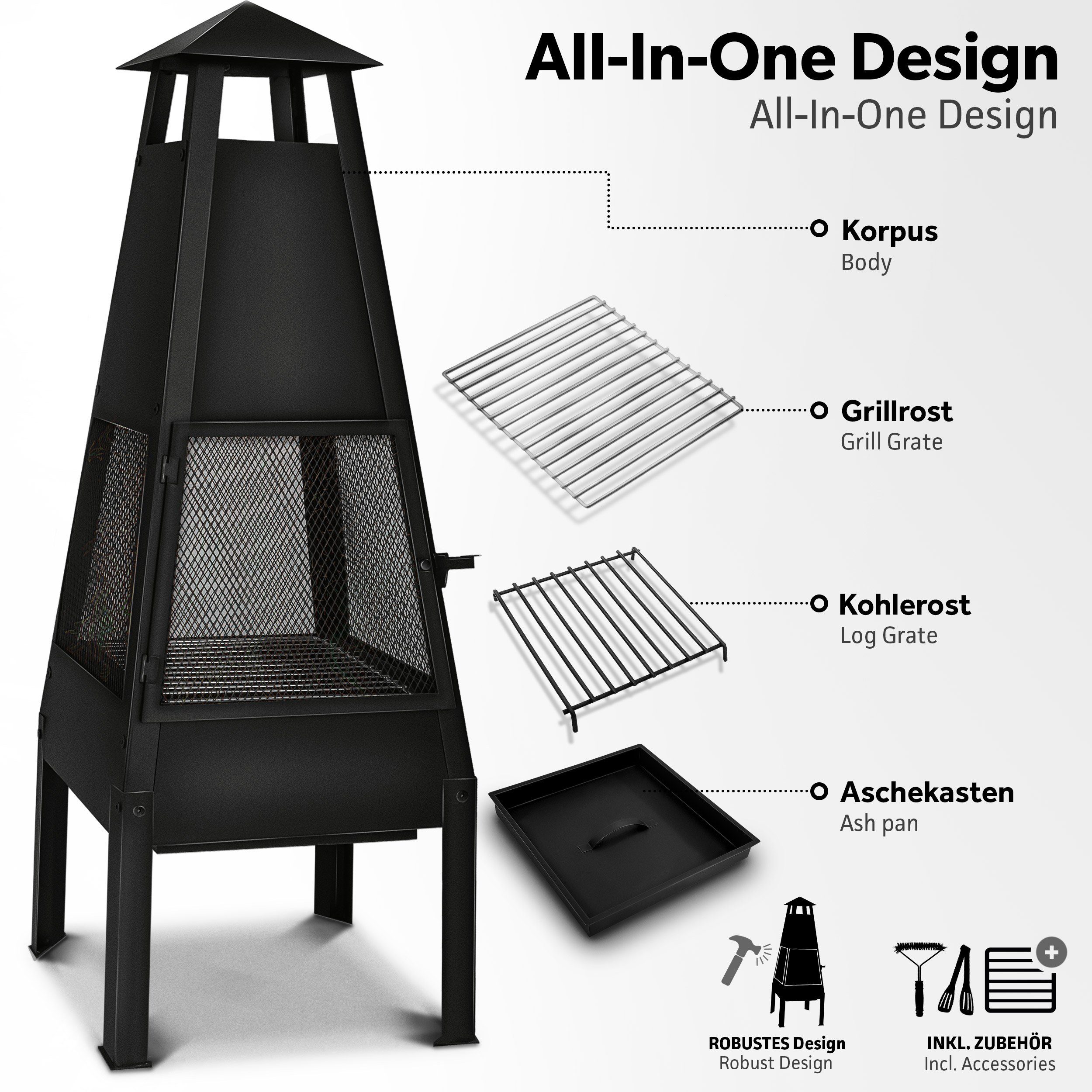 tillvex Feuerkorb Terrassenofen Funkenschutz, Gartenkamin, (Terrassenofen)