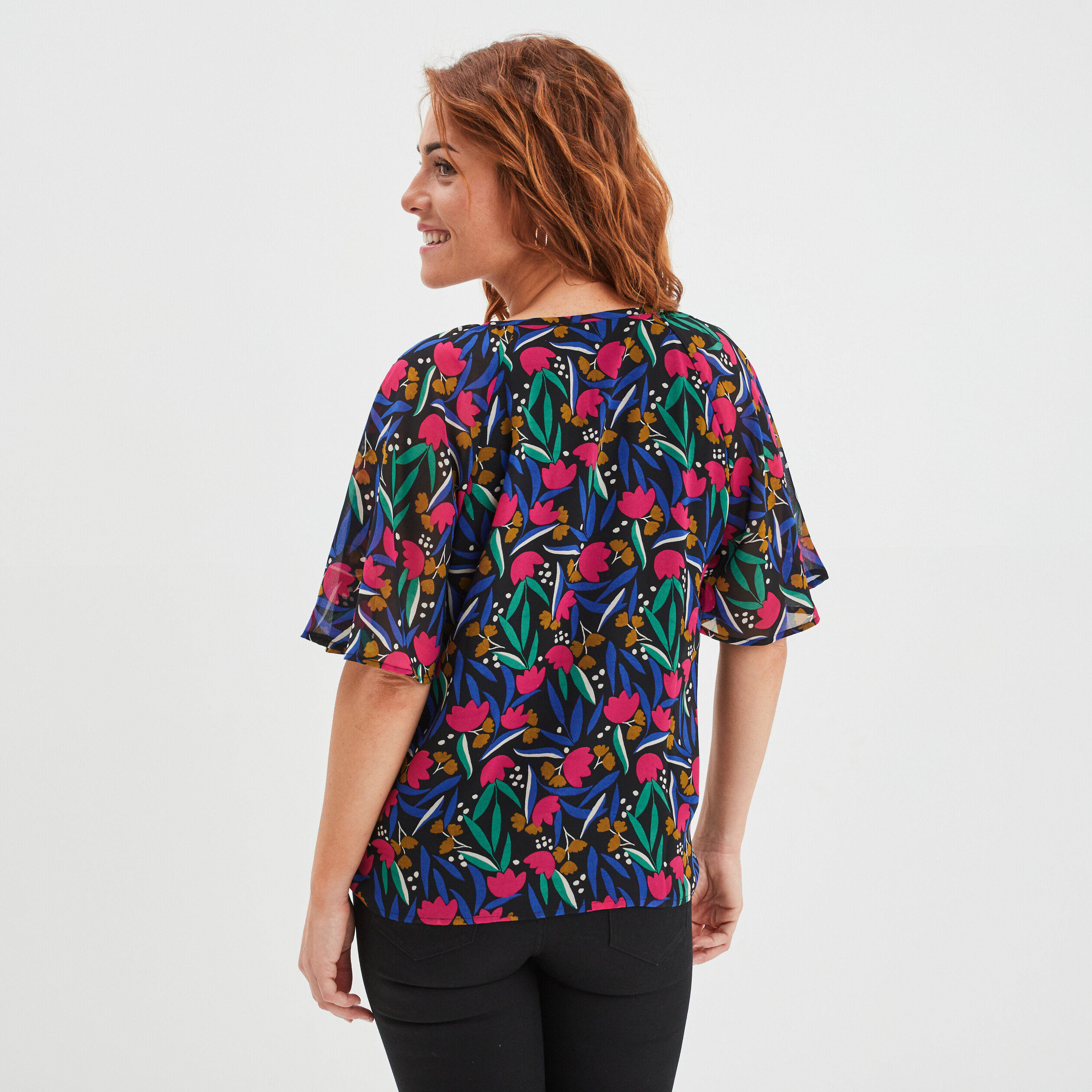 Blouse col tunisien avec cordons noir femme | La Halle
