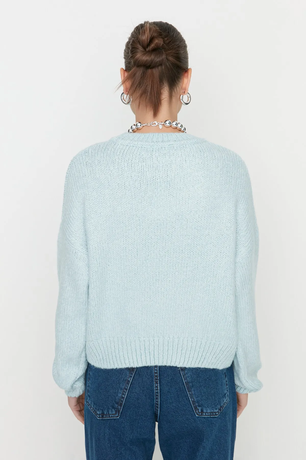Trendyol Collection  Mintfarbener, weicher, strukturierter Basic-Strickpullover mit weiter Passform TWOAW23KZ00185