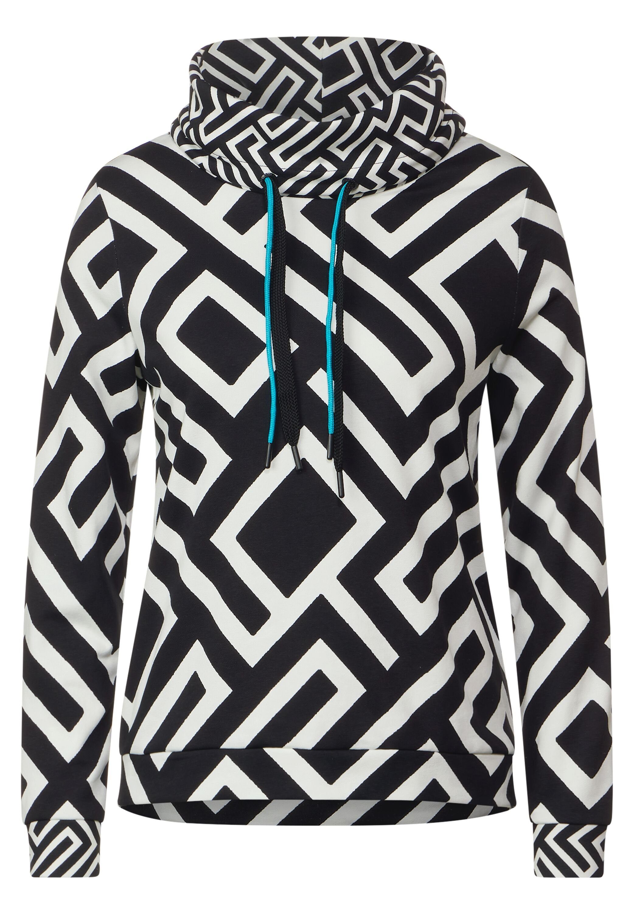 Cecil Langarmshirt Cecil Shirt mit Printmix in Black (1-tlg) Tunnelzugbändchen