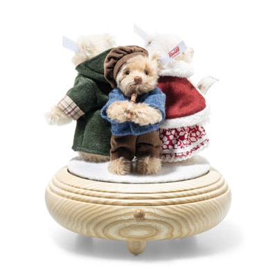 Weihnachtssänger Teddybären-Set auf Musikbox, 19 cm, mehrfarbig