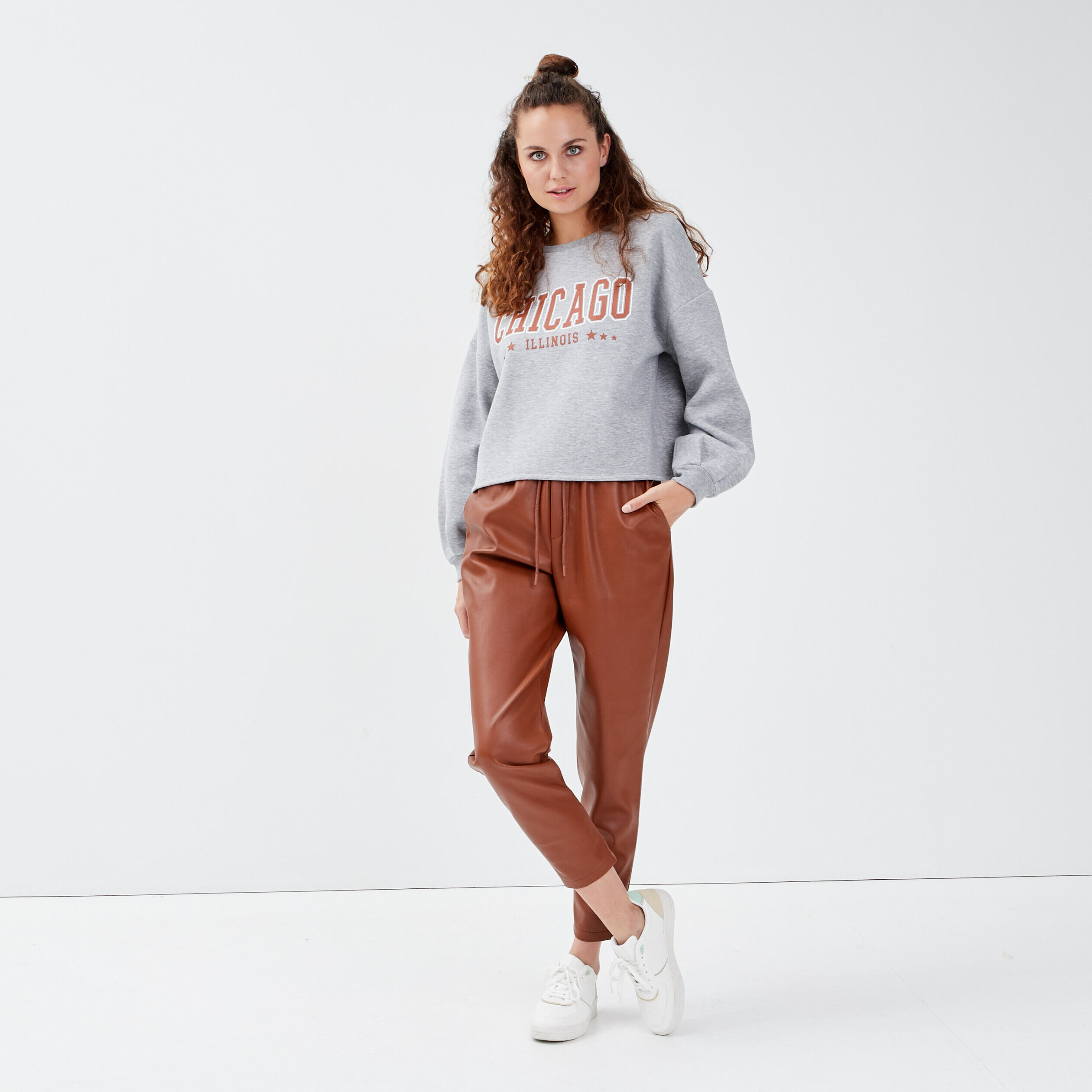 Sweat manches longues gris clair femme | Cache Cache