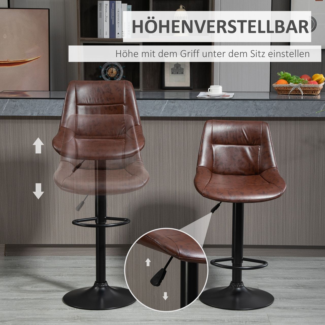 HOMCOM Barhocker 2er Set Barstuhl mit Rückenlehne, höhenverstellbar Tresenhocker