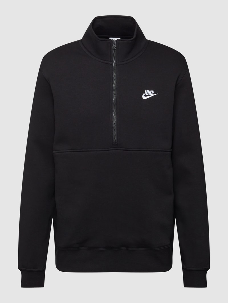 Sweatshirt mit kurzem Reißverschluss Modell 'CLUB' in schwarz
