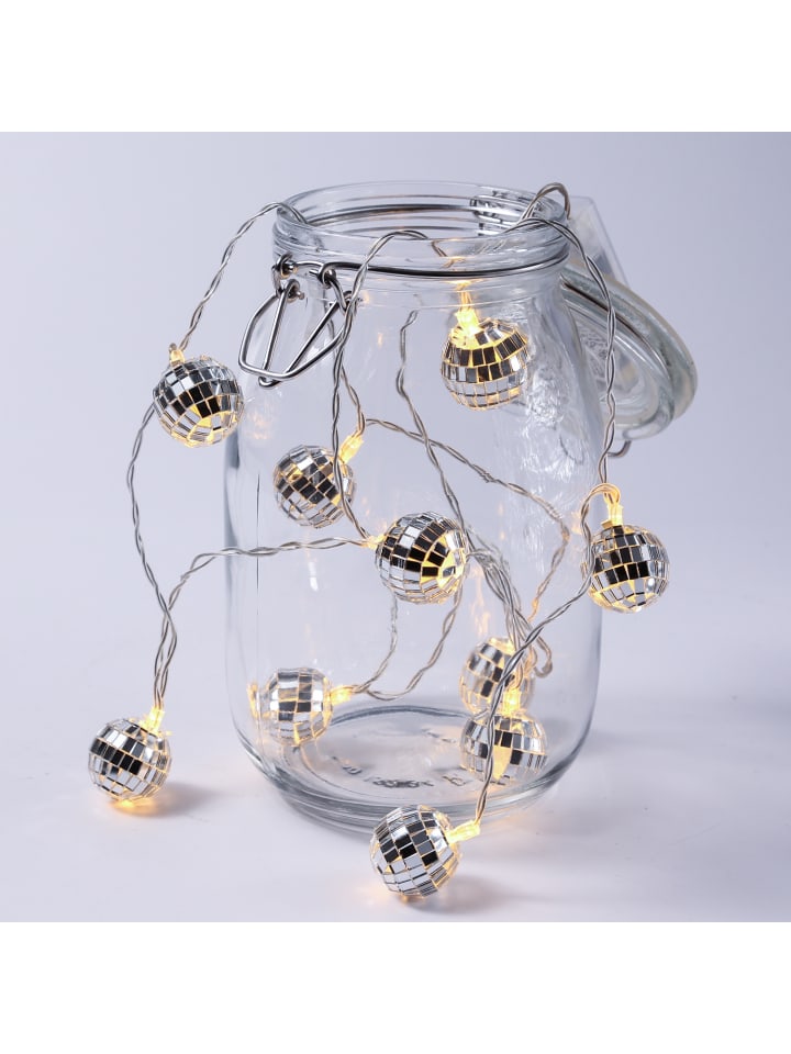 SATISFIRE LED Lichterkette Diskokugel 10 kleine Spiegelkugeln L: 1,35m in silber günstig kaufen onesize