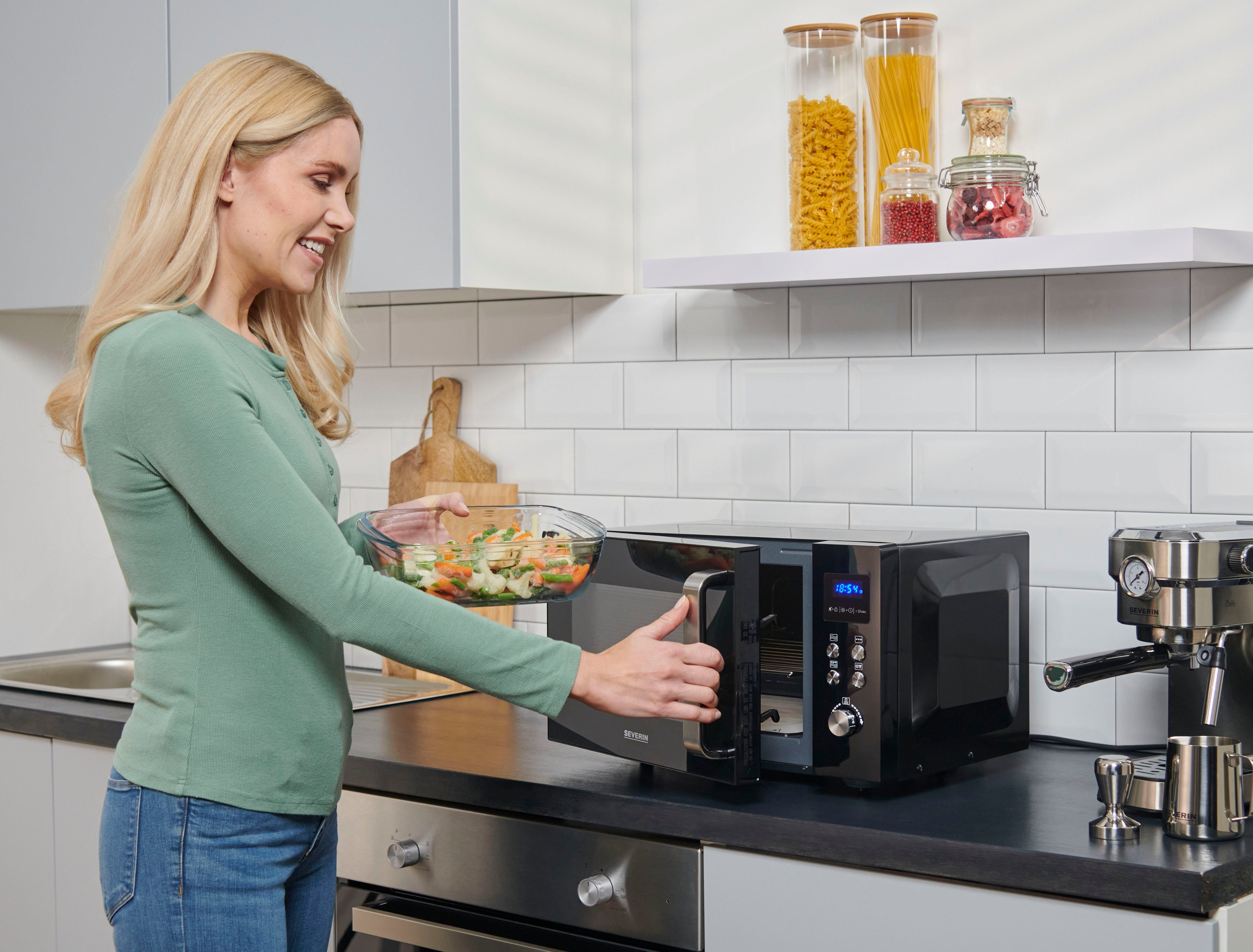 Severin Mikrowelle MW 7763, Grill, Mikrowelle, 25 l, 2-in-1 Mikrowelle mit Glasboden und Grill