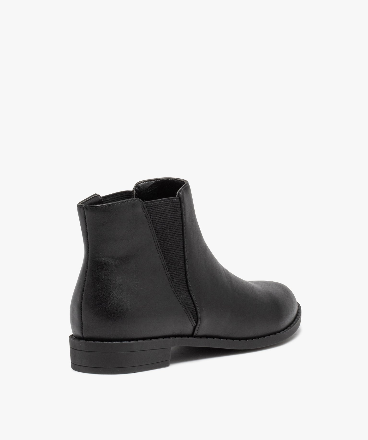Boots Chelsea unies à talon plat femme noir | GEMO