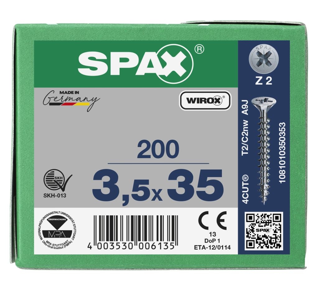 SPAX 1081010350353 Universalschraube 3,5 x 35 mm, Vollgewinde, Senkkopf, Kreuzschlitz Z2 – 200 Stück