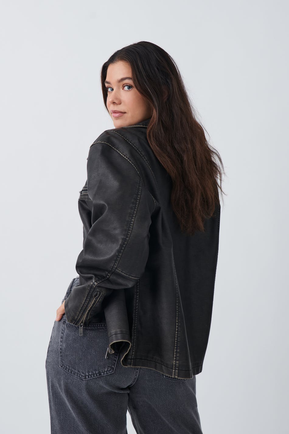 Distressed biker jacket