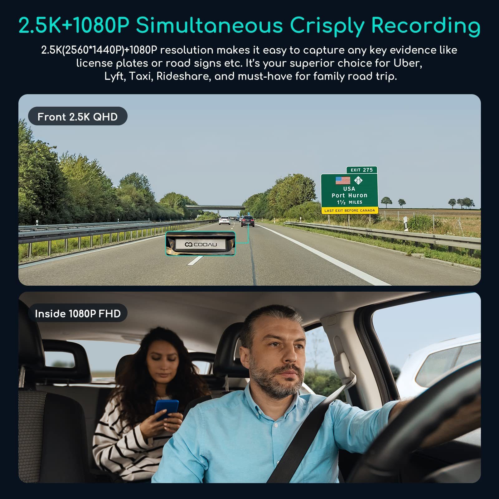 COOAU Dual Dashcam FHD Frontkamera+Heckkamera mit WiFi GPS Track Dashcam (FHD, 150°Weitwinkel Dash Cam,Volles 6G + 1iR-Objektiv,Überlegene Nachtsicht, Mit Sony-Sensor,Nachtsicht,Parkmonitor und Bewegungserkennung)