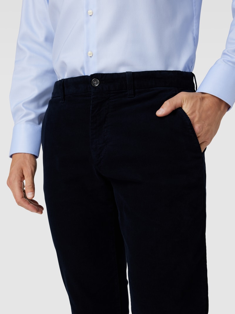 Cordhose mit Logo-Stitching Modell 'DENTON' in marineblau