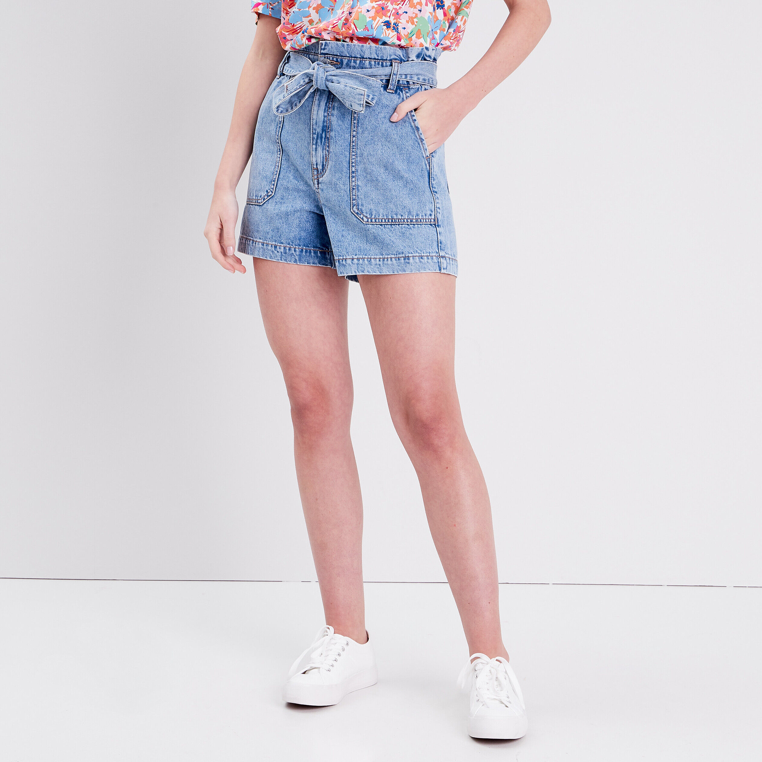 Short ceinturé denim double stone femme | Cache Cache