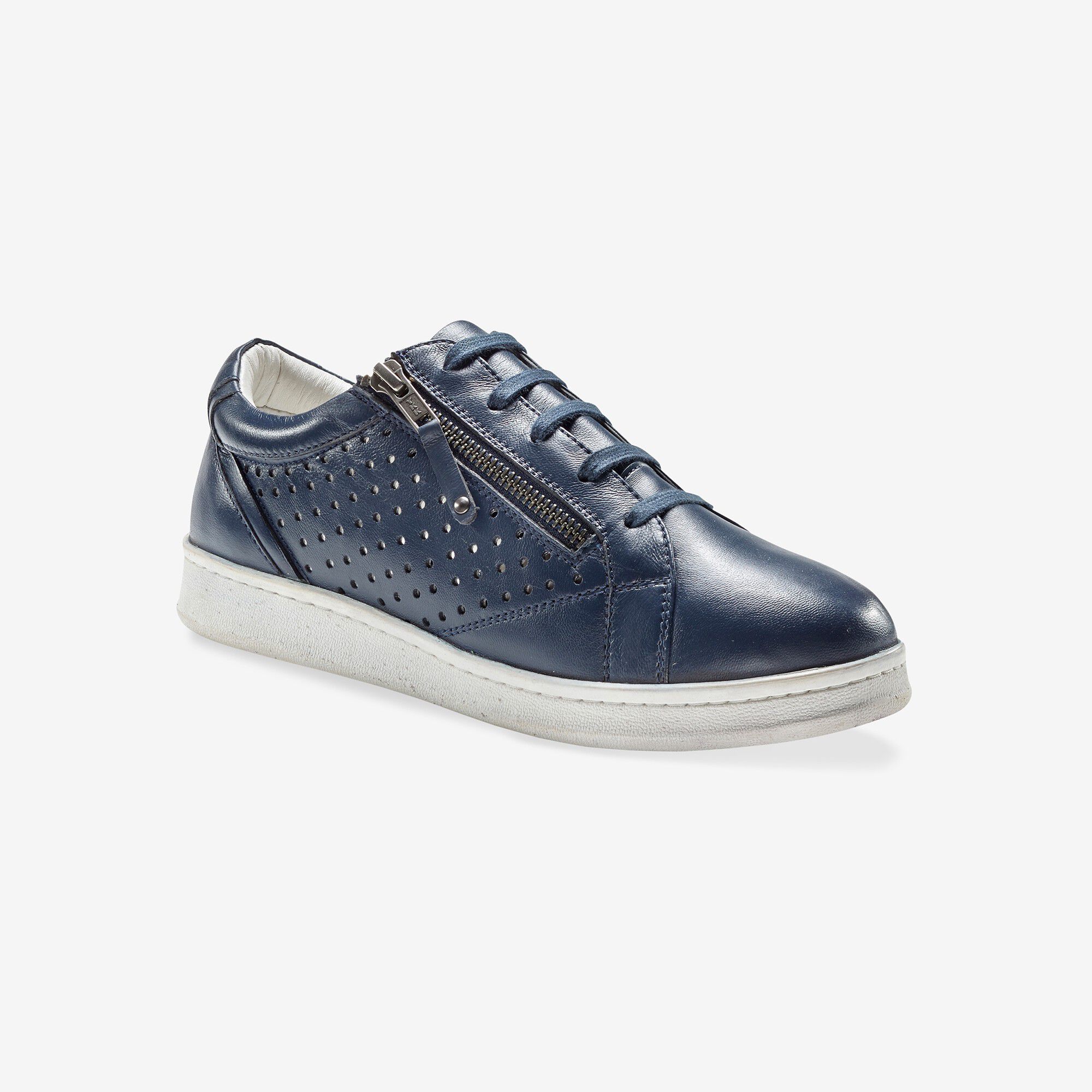 Tennis zippée en cuir perforé