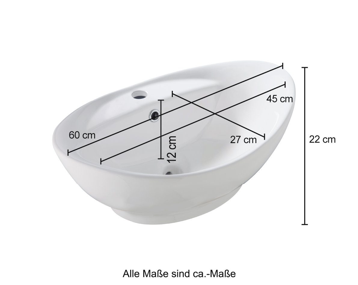 welltime Aufsatzwaschbecken Bilbao, mit Überlauf, oval, Breite 60 cm